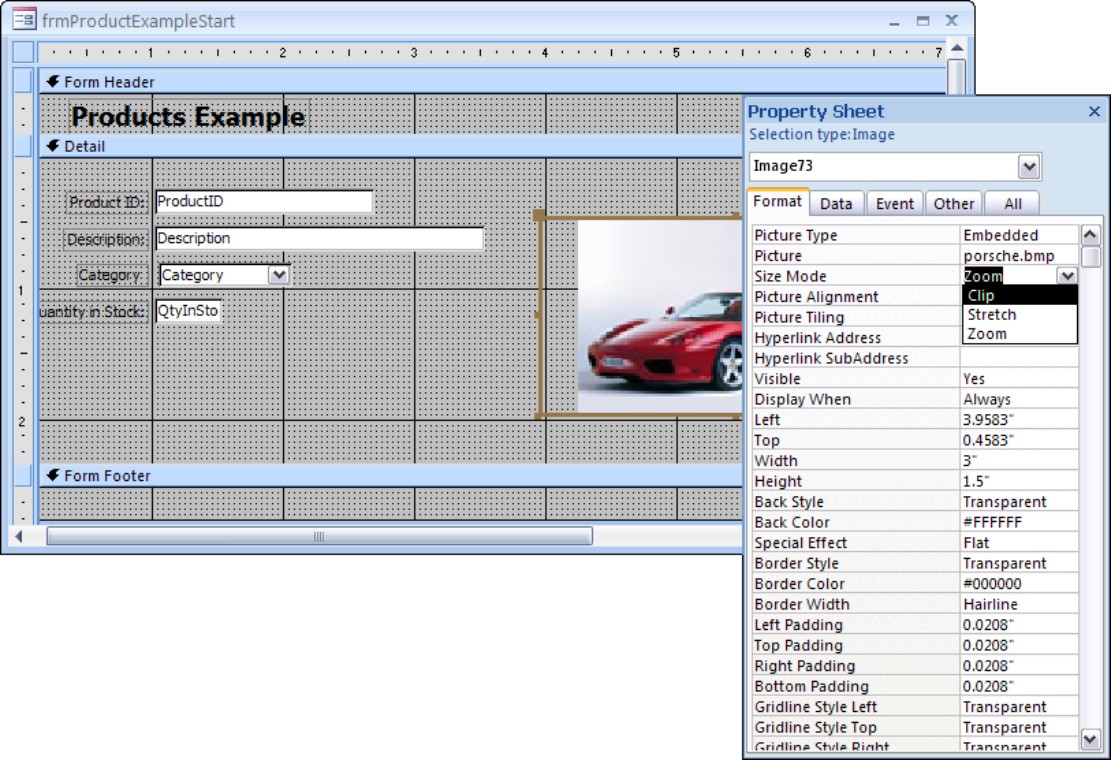 The image frame property sheet